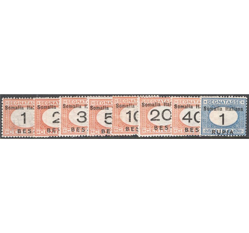 Somalia - 1923 - Segnatasse soprast., serie n° 33/40. Cat. € 75 (*)