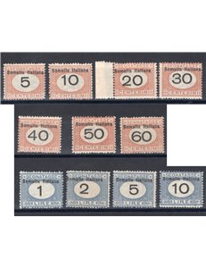 Somalia - 1926 - Segnatasse con soprast. in alto, serie n° 41/51. Cert.: Biondi. Cat. € 2.500 (**)