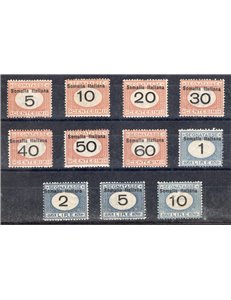 Somalia - 1926 - Segnatasse con soprast. in alto, serie n° 41/51. Cert.: IC. Cat. € 1.250 (*)