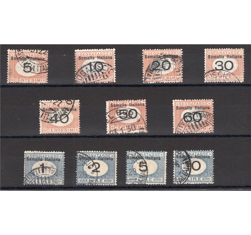 Somalia - 1926 - Segnatasse con soprast. in alto, serie n° 41/51. Cert.: IC. Cat. € 700 (U)