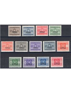Somalia - 1934 - Segnatasse soprast., serie n° 52/64. Cert.: Biondi. Cat. € 1.350 (**)