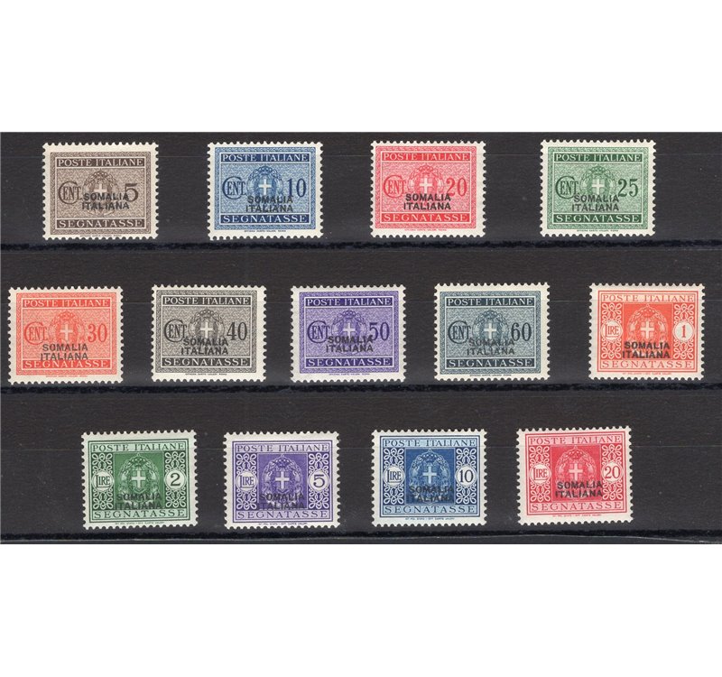 Somalia - 1934 - Segnatasse con soprast., serie n° 52/64. Cert.: IC. Cat. € 540 (*)