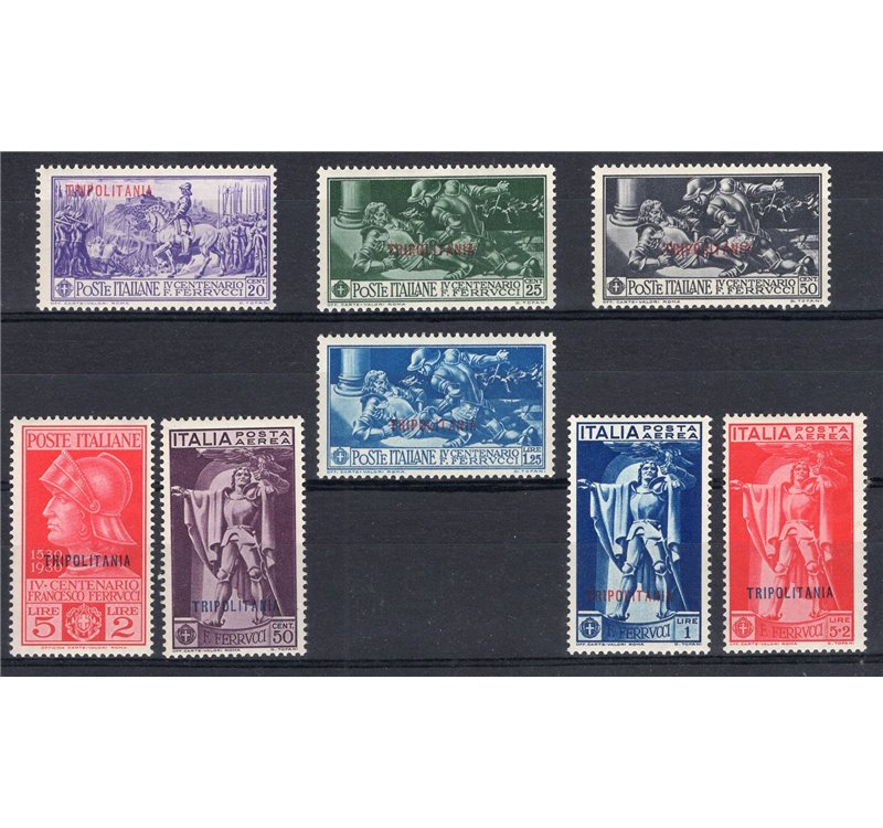 Tripolitania - 1930 - Ferrucci, serie n° 64/68 + P.A. 1/3. Cert.: Biondi. Cat. € 500 (**)