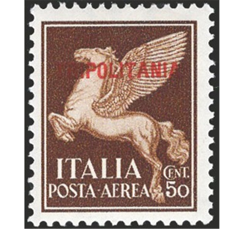 Tripolitania - 1930 - P.A. Pegaso 50 c. bruno soprast., n° 8. Cert.: IC. Cat. € 300 (**)