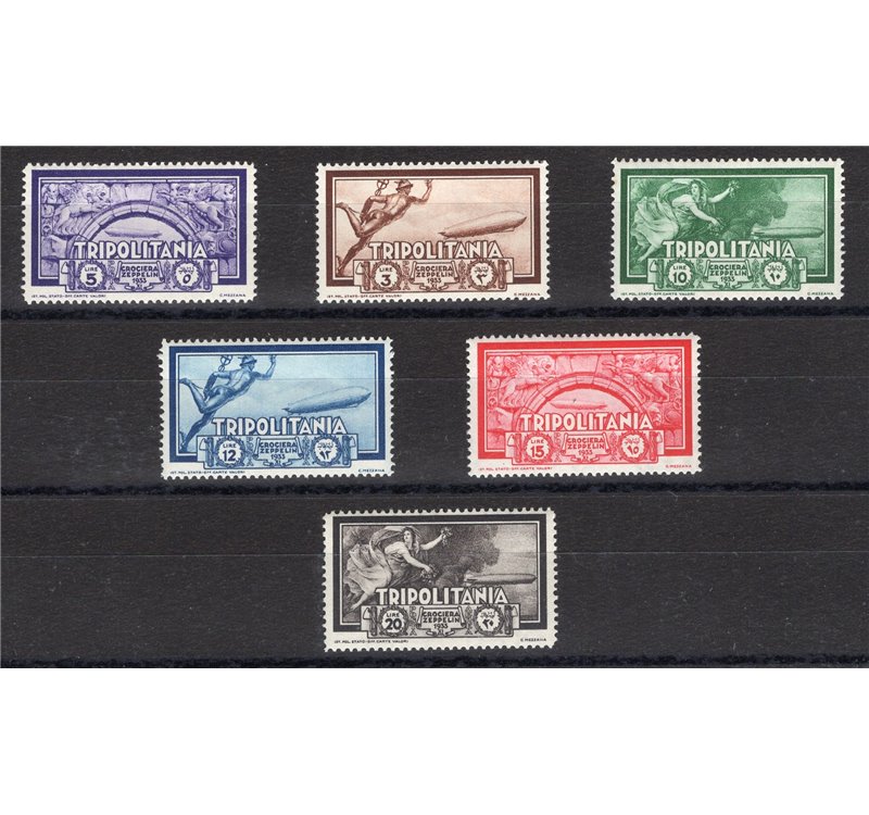Tripolitania - 1933 – P.A. Crociera Zeppelin, serie n° 22/27. Cert.: IC. Cat. € 325 (**)