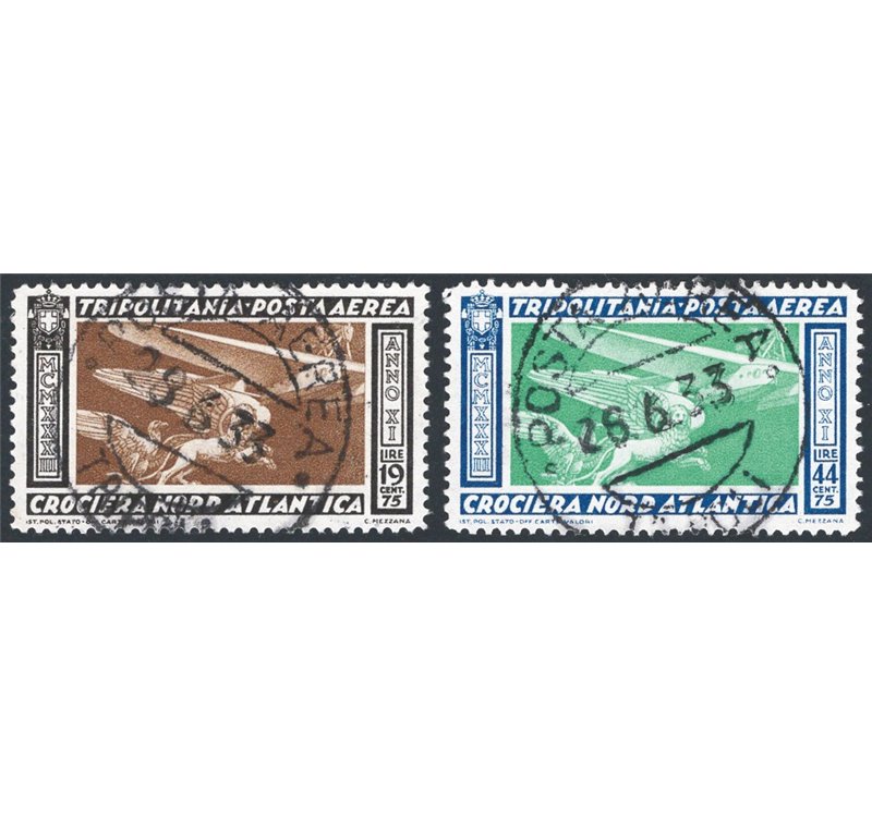 Tripolitania - 1933 - P.A. Crociera Balbo, serie n° 28/29. Cert.: IC. Cat. € 1.750 (U)