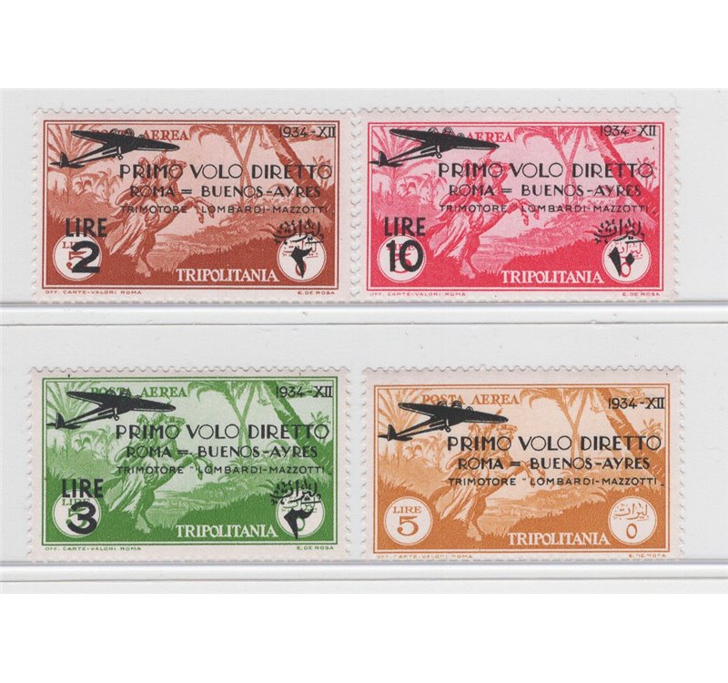 Tripolitania - 1934 - P.A. 1° Volo Roma - Buenos Aires, serie n° 30/33. Cat. € 85 (**)