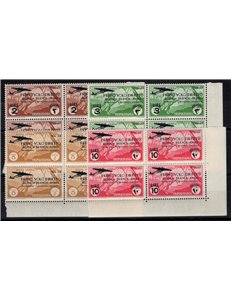 Tripolitania - 1934 - P.A. 1° Volo Roma - Buenos Aires, serie n° 30/33 in quartina d'angolo. Cat. € 340+ (**)