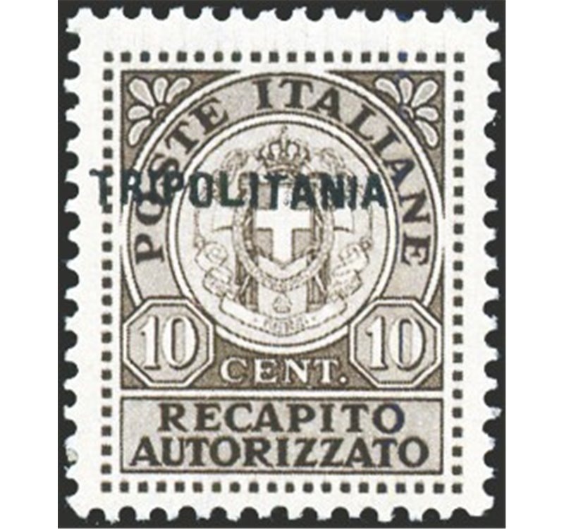Tripolitania - 1931 - Recapito autorizzato 10 c. bruno, n° 1a. Cert.: Biondi. Cat. € 3.000 (**)