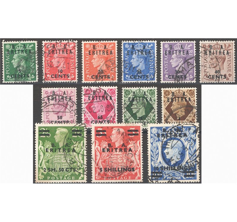 Occup. Straniere delle Colonie - Occupaz. Britannica - Eritrea - 1950 - Francobolli di Gran Bretagna con soprast. "B.A. Eritrea"