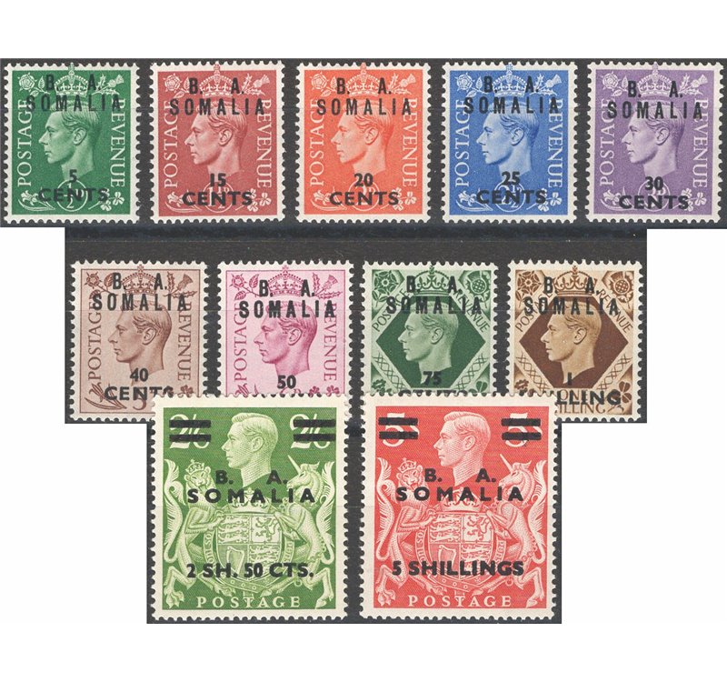 Occup. Straniere delle Colonie - Occupaz. Britannica - Somalia - 1950 - Francobolli di Gran Bretagna Giorgio VI soprast. "B.M.A.
