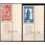 Occup. Straniere delle Colonie - Fezzan - 1950 - Beneficenza, serie n° 27/28 angolo di foglio con data di preparazione dell'emis