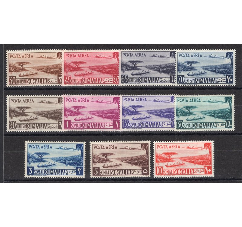 Occup. Straniere delle Colonie - Somalia AFIS - 1950/51 - P.A. Aereo e Vedute, serie n° 1/11. Cert.: IC. Cat. € 850 (**)