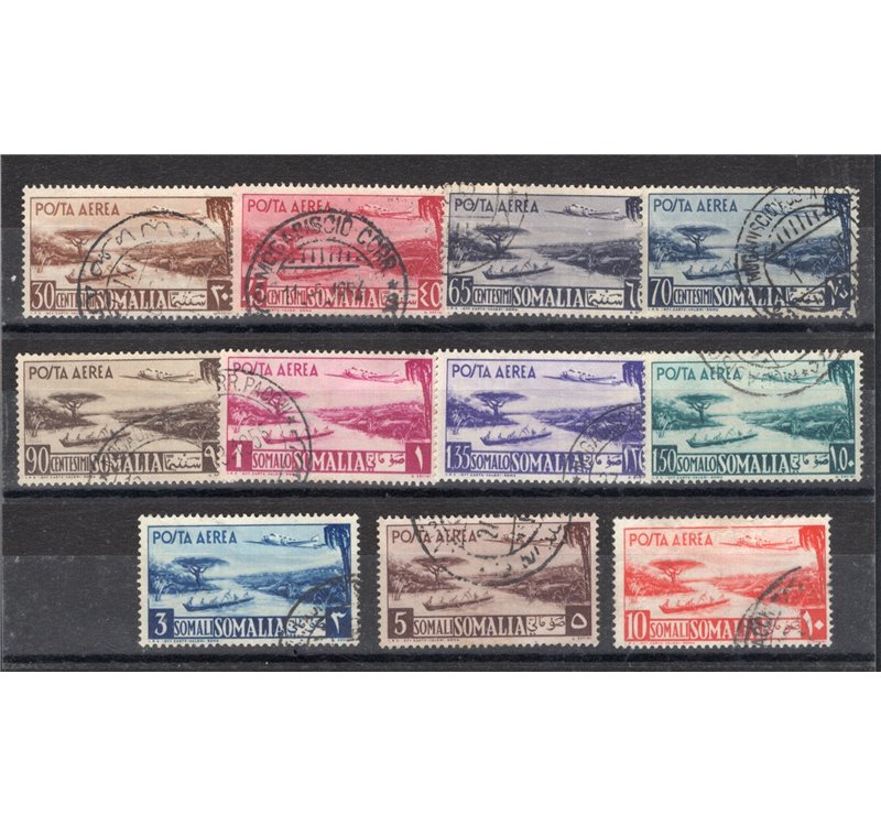 Occup. Straniere delle Colonie - Somalia Afis - 1950/51 - P.A. Aereo e Vedute, serie n° 1/11. Cert.: IC. Cat. € 475 (U)