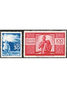 1945/48 - Democratica, serie n° 543/65 con ottima centratura. Cert.: IC. Cat. € 2.025 (**)