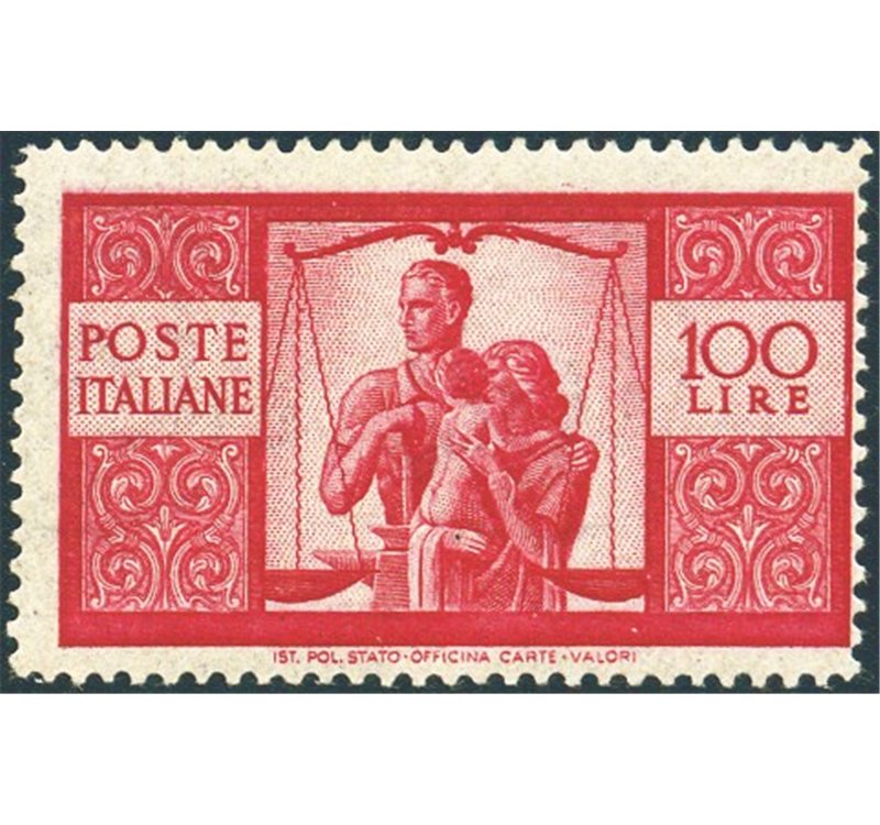 1948 - Democratica 100 £ carminio vivo con filigrana ruota 1° tipo, n° 565A. Cert.: Biondi. Cat. € 30.000 (**)