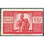 1948 - Democratica 100 £ carminio vivo con filigrana ruota 1° tipo, n° 565A. Cert.: Biondi. Cat. € 30.000 (**)