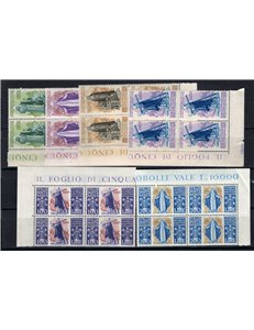 1948 - Santa Caterina, serie n° 574/77 + P.A. 146/47 in quartina d'angolo o bordo di foglio. Cert.: Partenophil. Cat. € 915 (**)
