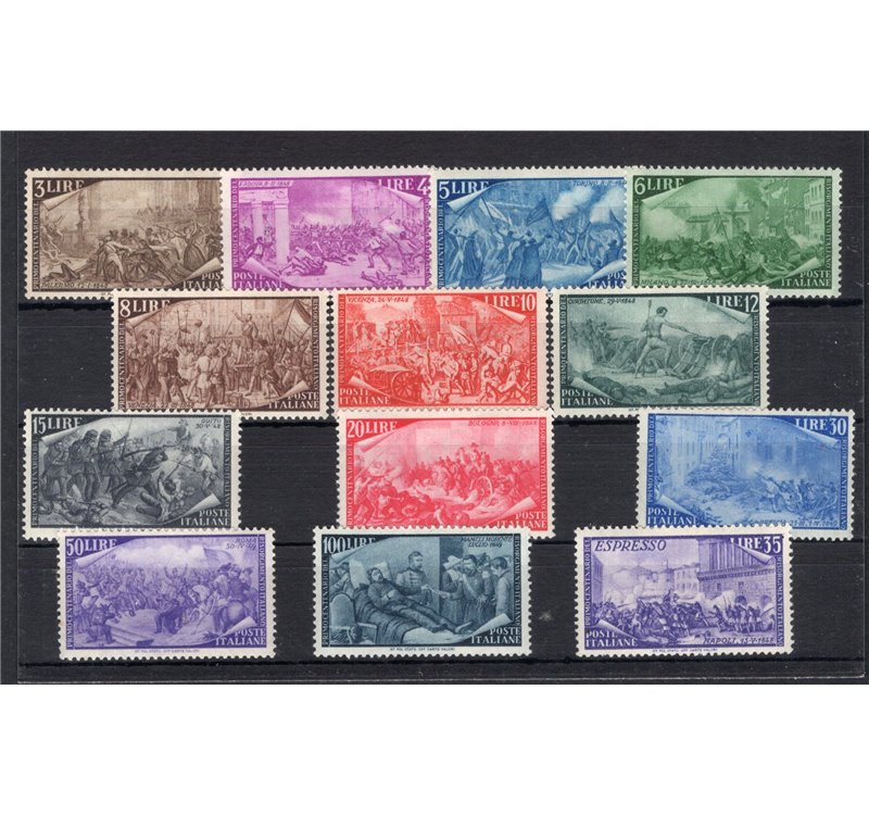 1948 - Risorgimento, serie n° 580/91 + Ex 32. Cert.: IC. Cat. € 700 (**)