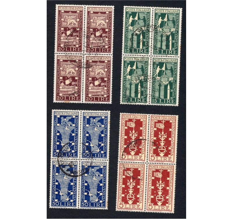 1949 - Biennale di Venezia, serie n° 594/97 in quartina. Cat. € 350 (U)