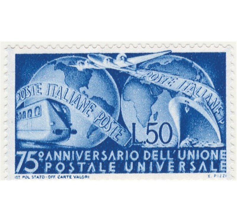 1949 - UPU £ 50 azzurro, n° 599. Cat. € 70 (**)
