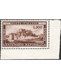 1949 - Repubblica Romana, n° 600 angolo di foglio. Cert.: IC. Cert.: Massensini. Cat. € 340 (**)