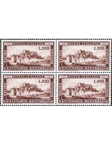 1949 - Repubblica Romana 100 £, n° 600 in quartina. Cert.: Partenophil. Cat. € 1.450 (**)
