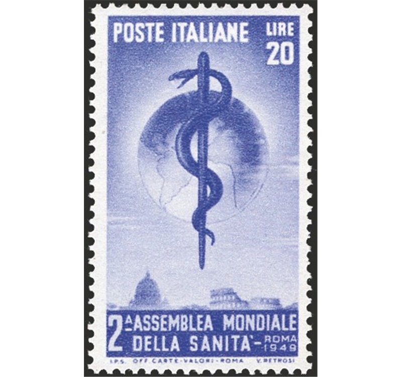 1949 - Sanità 20 £ violetto, n° 607 in quartina. Cat. € 50 (**)