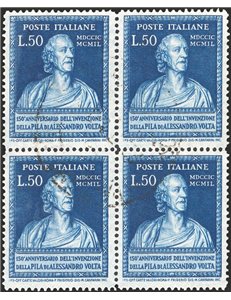 1949 - Volta 50 £ azzurro, n° 612 in quartina. Cat. € 270 (U)