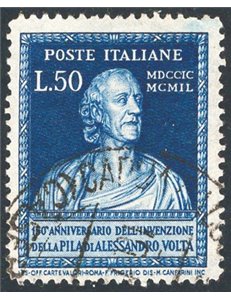 1949 - Volta 50 £ azzurro dent. 14¼x14¼, posiz. di filigrana “NS”, Sass. Spec. n° 76. Cat. € 130 (U)
