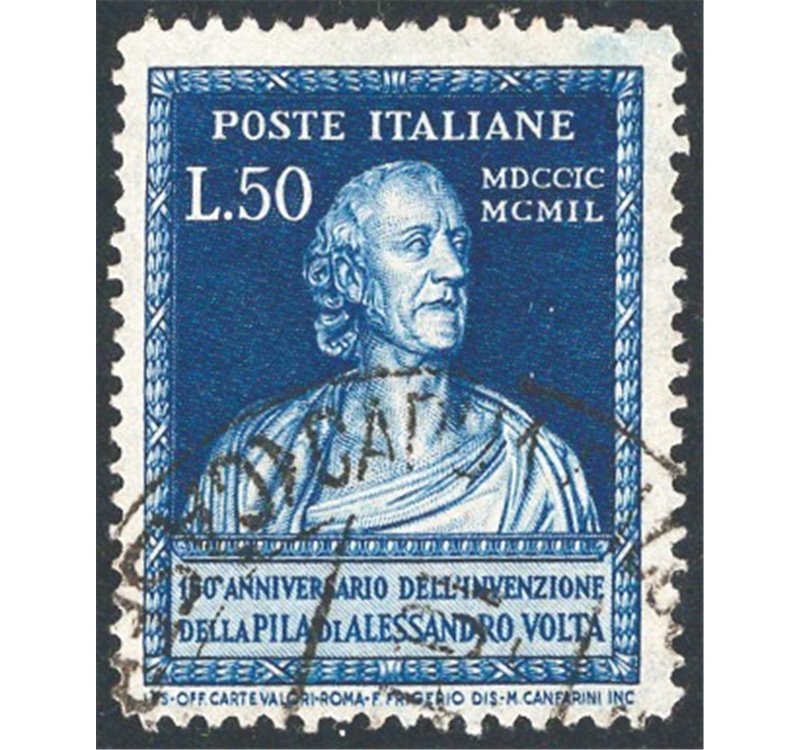 1949 - Volta 50 £ azzurro dent. 14¼x14¼, posiz. di filigrana “NS”, Sass. Spec. n° 76. Cat. € 130 (U)