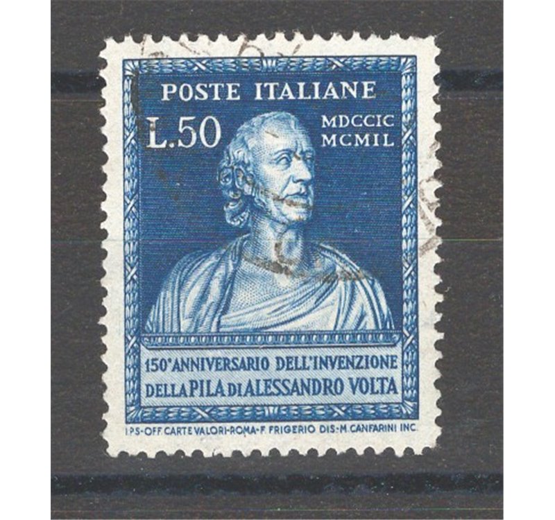 1949 - Volta 50 £ azzurro dent. 14¼x14¼, posiz. di filigrana “ND”, Sass. Spec. n° 76. Cat. € 85 (U)