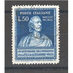 1949 - Volta 50 £ azzurro dent. 14¼x14¼, posiz. di filigrana “ND”, Sass. Spec. n° 76. Cat. € 85 (U)