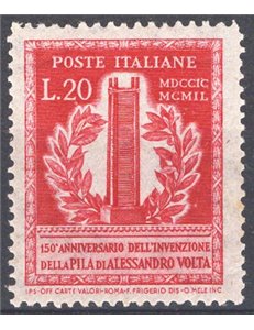 1949 - Volta 20 £ carminio dent. 13¼x14 (13,30x13,90), posiz. di filigrana “CS”, Sass. Spec. n° 77. Firm.: Chia. Cat. € 40 (**)