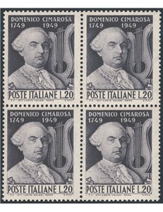 1949 - Cimarosa, n° 615 in quartina. Cat. € 58 (**)