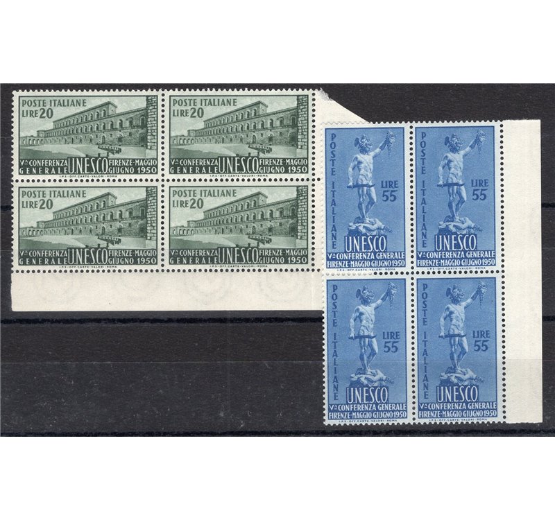 1950 - Unesco, serie n° 618/19 in quartina. Cert.: Partenophil. Cat. € 425 (**)