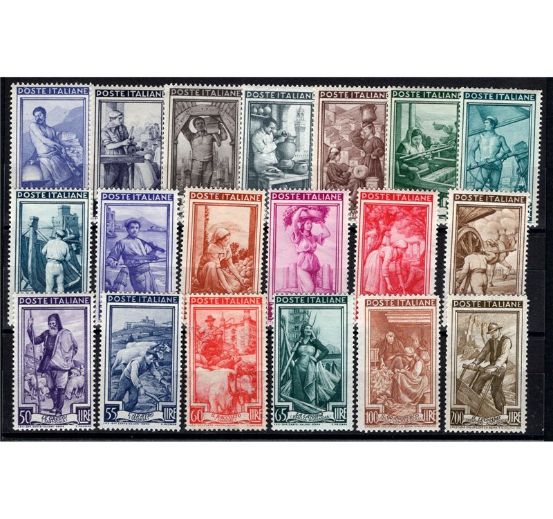 1950 - Italia al Lavoro, serie n° 634/52. Cert.: IC. Cat. € 260 (**)