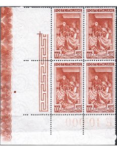 1950 - Italia al Lavoro, serie n° 634/52 in quartina. Cert.: Partenophil. Cat. € 1.100 (**)