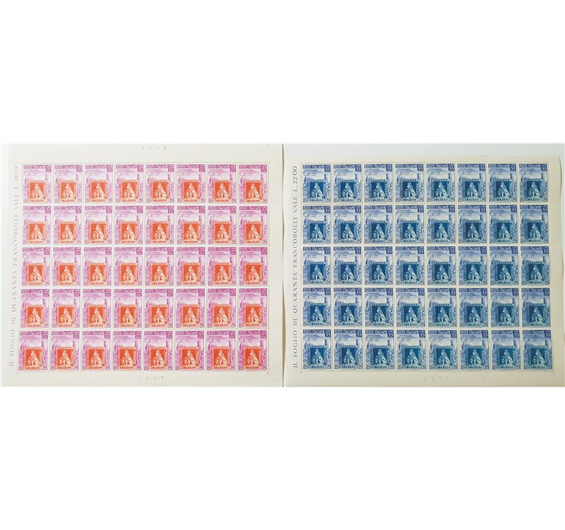 1951 - Centenario del Francobollo di Toscana, la serie in fogli n° 653/54. Cat. € 2.400++ (**)