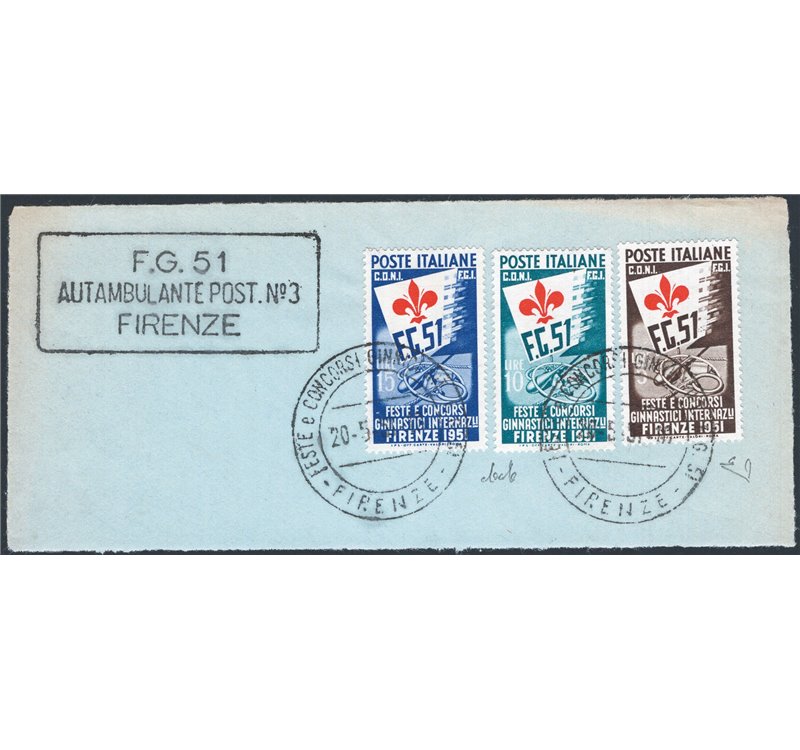 1951 - Ginnici su grosso frammento ed annullati con timbri della manifestazione, serie n° 661/63. Firm.: ED. Cert.: Apicella. Ca