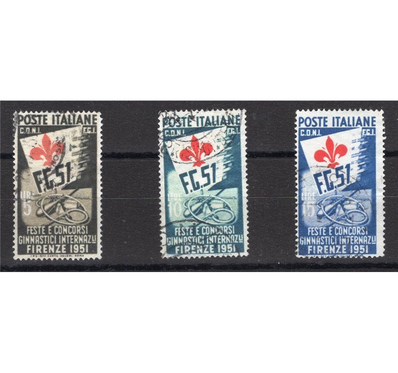 1951 - Ginnici, serie n° 661/63 con annulli non garantiti. Cat. € 2.250 (U)