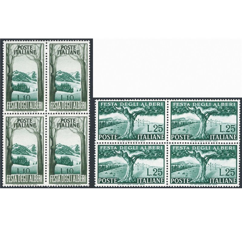 1951 - Alberi, serie n° 680/81 in quartina. Cat. € 50 (**)
