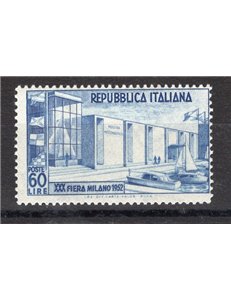 1952 - Fiera di Milano 60 £ azzurro, n° 685a dent. 14x13¾. Cat. € 80 (**)