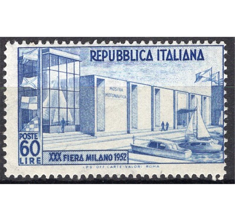 1952 - Fiera di Milano 60 £ con filigrana lettere a sinistra e posizione della ruota "CS" dent. 14x14¼. Cat. € 150 (**)