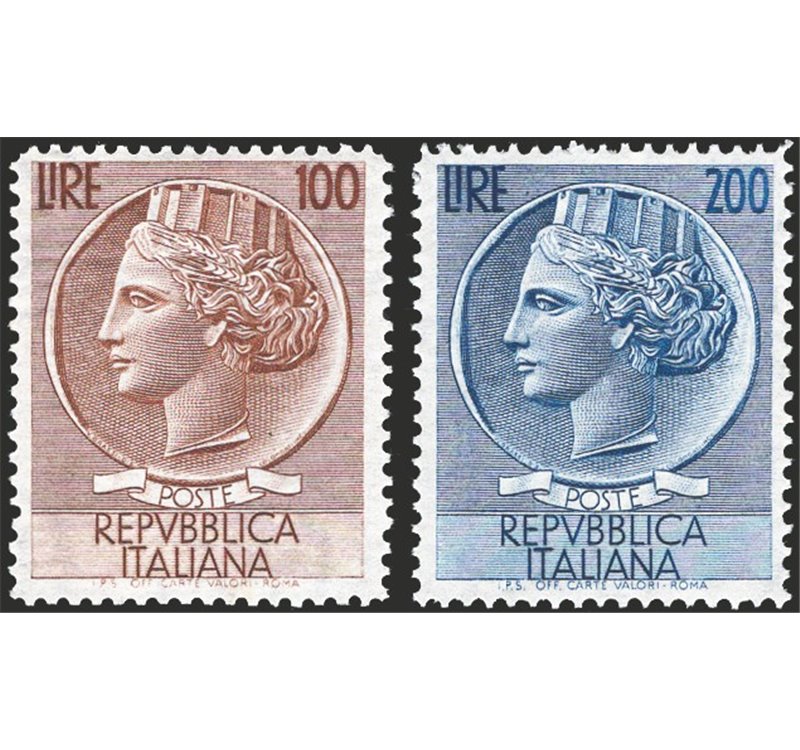 1954 - Turrita formato grande filigrana ruota, serie n° 747/48 con ottima centratura. Cert.: IC. Cat. € 270 (**)