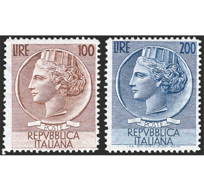 1954 - Turrita formato grande filigrana ruota, serie n° 747/48. Cat. € 180 (**)