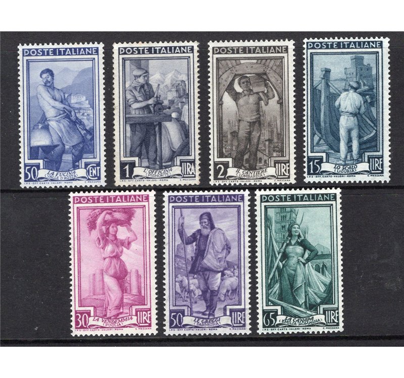 1955/57 - Italia al Lavoro filigrana stelle, serie n° 754/60. Cat. € 150 (**)