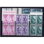 1955/57 - Italia al lavoro con filigrana stelle, serie n° 754/60 in quartina. Cat. € 625 (**)