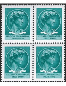 1965 - David di Michelangelo saggio in verde in quartina, Sass. Spec. n° P.105. Cat. € 300+ (**)