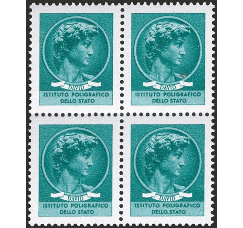 1965 - David di Michelangelo saggio in verde in quartina, Sass. Spec. n° P.105. Cat. € 300+ (**)